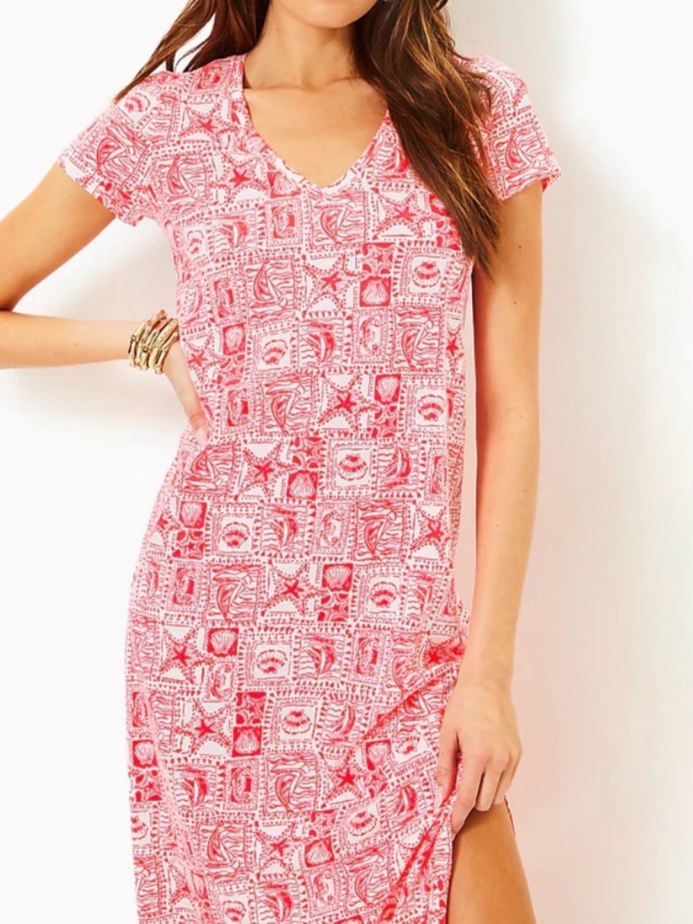 Lilly Pulitzer Sz L Mizner Red Seaside Harbour Etta Maxi Dress